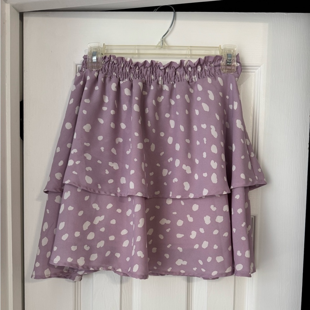 Purple and white polka dot skirt